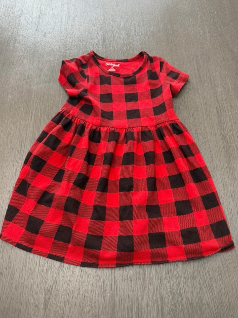 Cat & Jack Red and Black Plaid Short-Sleeve Dress